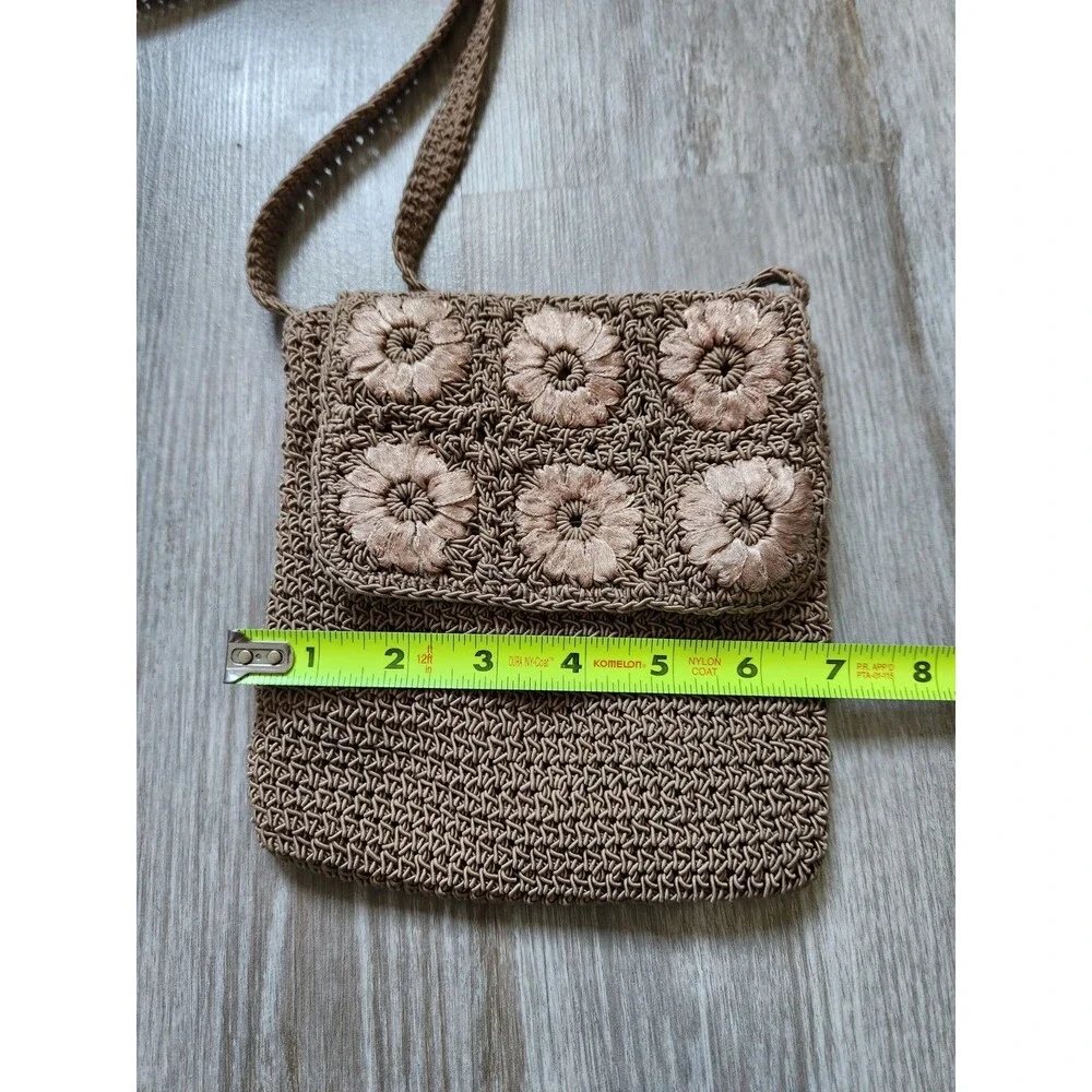 VTG Amanda Smith Crochet Crossbody Purse Bag Oatmeal Floral  Zip Y2K 90s GUC